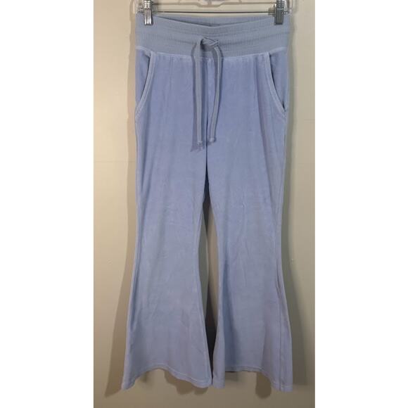 Aerie Blue Velour High Waisted Super Flare Leg Drawstring Pants Size Small - Picture 1 of 7